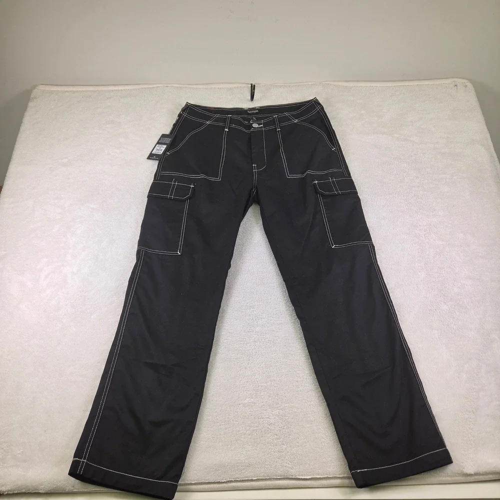 True Religion Bobby Baggy Cargo Pants Jet Black Contrast Stitch Mens 34 700248